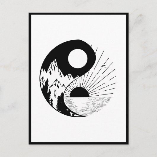Zen Yin Yang Black White Briefkaart (Voorkant)