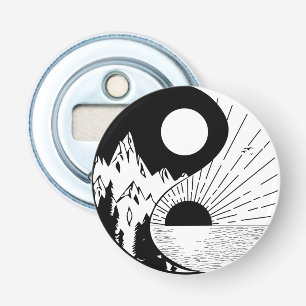 Zen Yin Yang Black White Button Flesopener