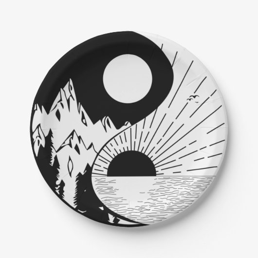 Zen Yin Yang Black White Papieren Bordje (Voorkant)