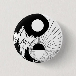Zen Yin Yang Black White Ronde Button 3,2 Cm