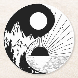 Zen Yin Yang Black White Ronde Kartonnen Onderzetter
