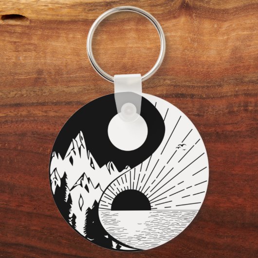 Zen Yin Yang Black White Sleutelhanger (Voorkant)