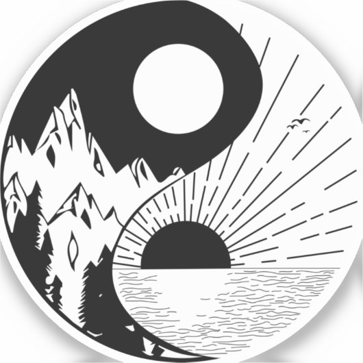 Zen Yin Yang Black White Sticker (Voorkant)