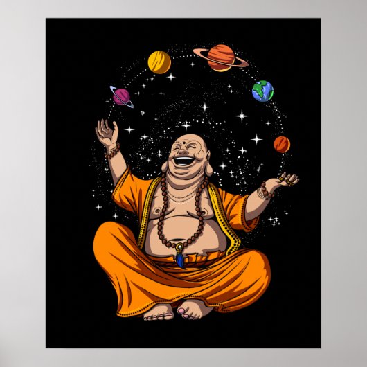 Zen Yoga Buddha Juggling Space Planets Meditation Poster (Voorkant)