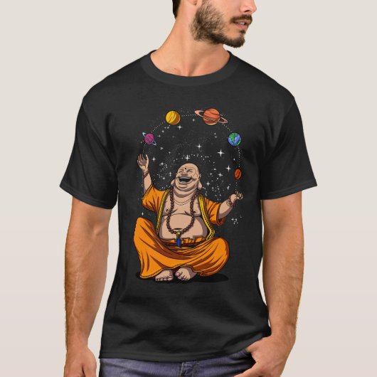 Zen Yoga Buddha Juggling Space Planets Meditation T-shirt (Voorkant)
