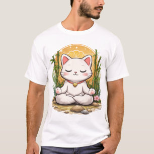 Zen Yoga Kat Kalme Meditatie Kawaii Ontwerp T-shirt