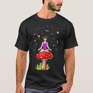 Zen Yoga Meditation Women Mushroom Buddha psychede T-shirt