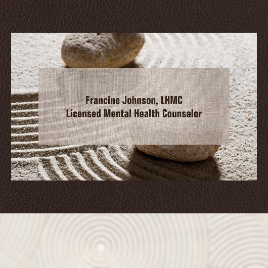 Zen zand Labrynth en stenen met faux linnen Visitekaartje