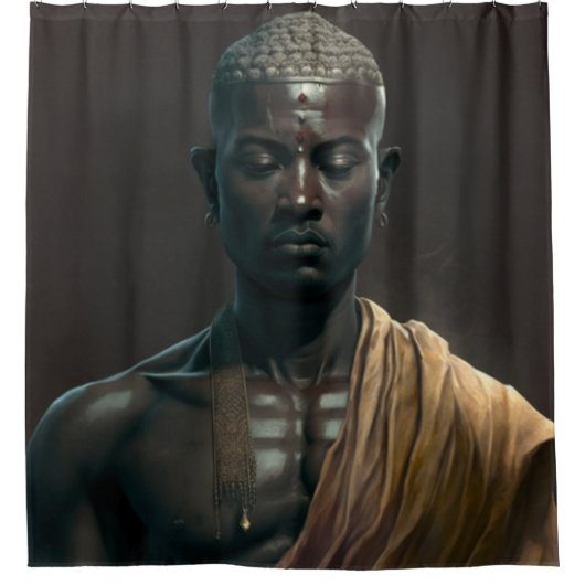 Zen Zwart Boeddha Douchegordijn (Voorkant)