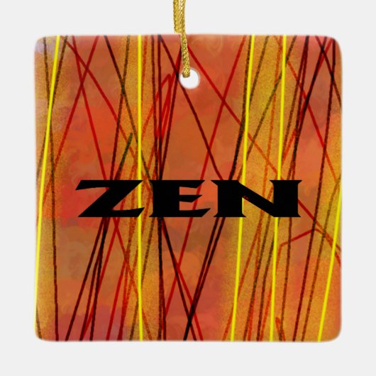 Zen zwart draad vierkant keramisch ornament (Voorkant)
