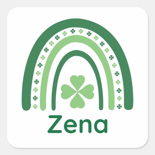 Zena Name Clover Boho Rainbow Vierkante Sticker (Voorkant)