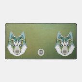 Zenart patroon Husky hond Blauw Husky gezicht Bureaumat (Voorkant)