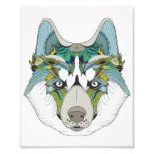 Zenart patroon Husky hond Blauw Husky gezicht