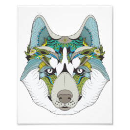 Zenart patroon Husky hond Blauw Husky gezicht Foto Afdruk