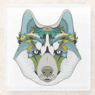 Zenart patroon Husky hond Blauw Husky gezicht Glazen Onderzetter