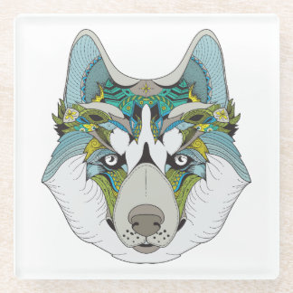 Zenart patroon Husky hond Blauw Husky gezicht Glazen Onderzetter