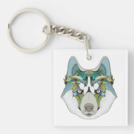 Zenart patroon Husky hond Blauw Husky gezicht Sleutelhanger