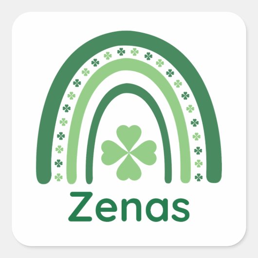 Zenas Name Clover Boho Rainbow Vierkante Sticker (Voorkant)