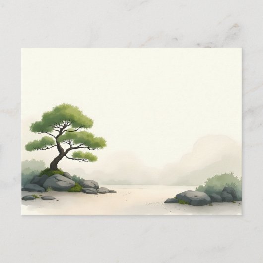 Zenboom bij een meer briefkaart (Voorkant)