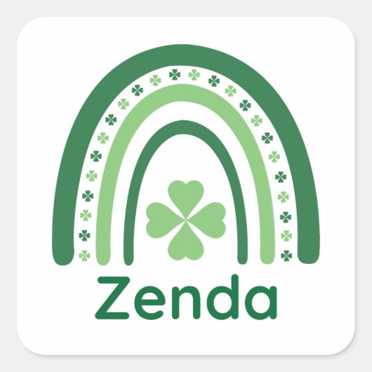 Zenda Name Clover Boho Rainbow Vierkante Sticker (Voorkant)