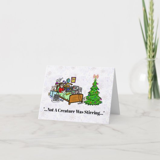 Zendamateur in bed kerstkaart kaart (Voorkant)