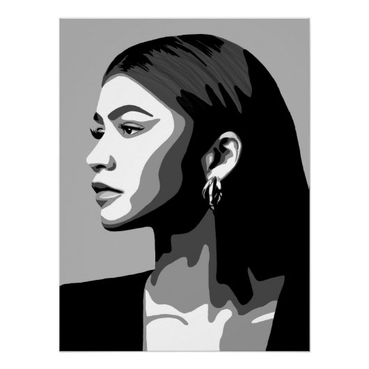 Zendaya | Zwart-wit portretprofiel Schilderen Perfect Poster (Voorkant)