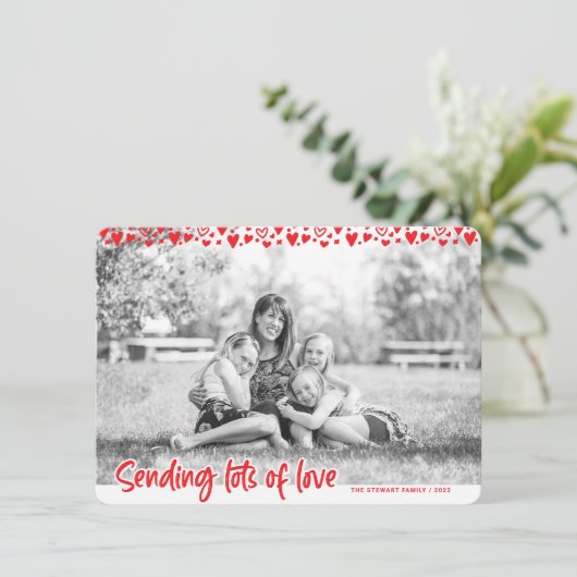 Zendende veel Liefde, familiekaart Foto Valentijn Kaart (Staand voorkant)