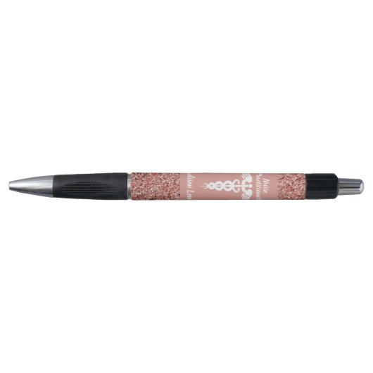 Zenhuisarts Roos Gold Glitter Monogram Pen (Voorkant)