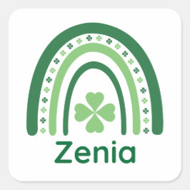 Zenia Name Clover Boho Rainbow Vierkante Sticker