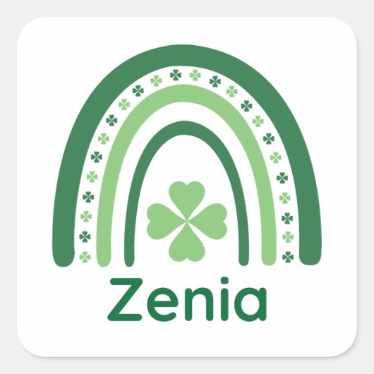 Zenia Name Clover Boho Rainbow Vierkante Sticker (Voorkant)