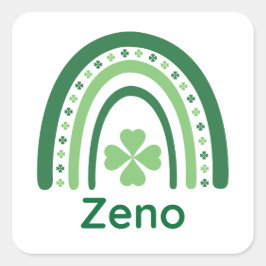 Zeno Name Clover Boho Rainbow Vierkante Sticker