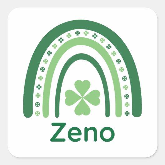 Zeno Name Clover Boho Rainbow Vierkante Sticker (Voorkant)