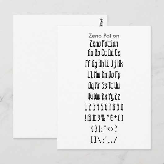 Zeno Potion - Zazzle Font Sampler Blad Briefkaart (Voorkant / Achterkant)