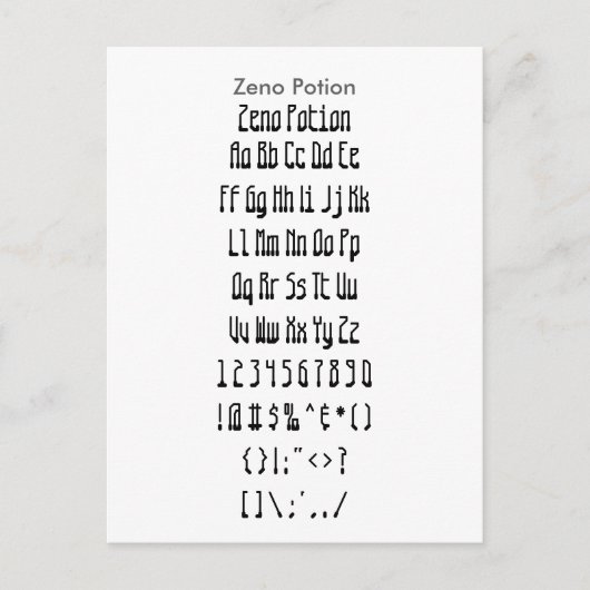 Zeno Potion - Zazzle Font Sampler Blad Briefkaart (Voorkant)