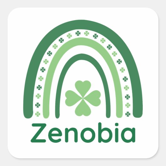Zenobia Naam Clover Boho Regenboog Vierkante Sticker (Voorkant)