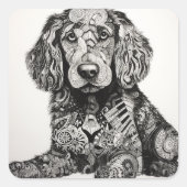 Zentangle Dog Vierkante Sticker (Voorkant)