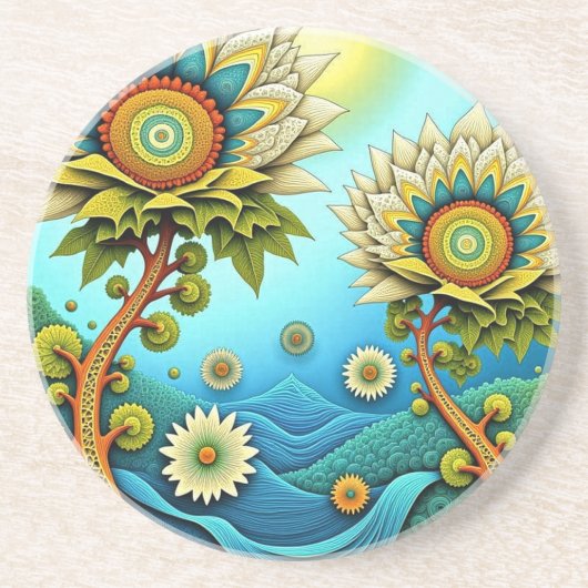 Zentangle Floral Dreamscape Zandsteen Onderzetter (Voorkant)