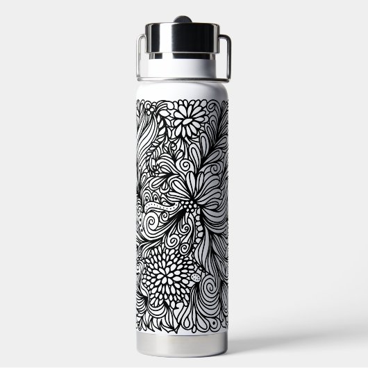 Zentangle flower and paisley doodle design waterfles (Achterkant)