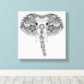 Zentangle Geïnspireerd Indische olifant Canvas Afdruk (Insitu (Houten vloer))