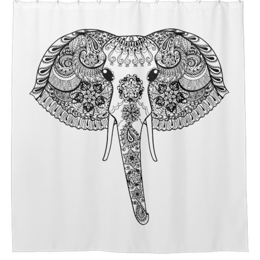 Zentangle Geïnspireerd Indische olifant Douchegordijn (Voorkant)