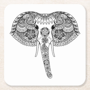 Zentangle Geïnspireerd Indische olifant Kartonnen Onderzetters