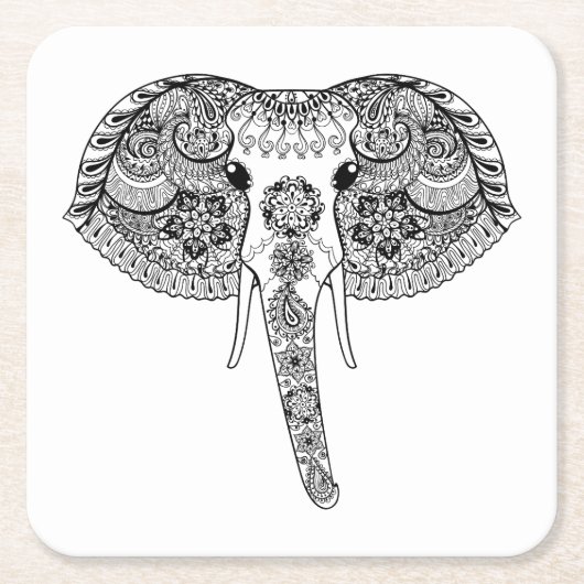 Zentangle Geïnspireerd Indische olifant Kartonnen Onderzetters (Voorkant)