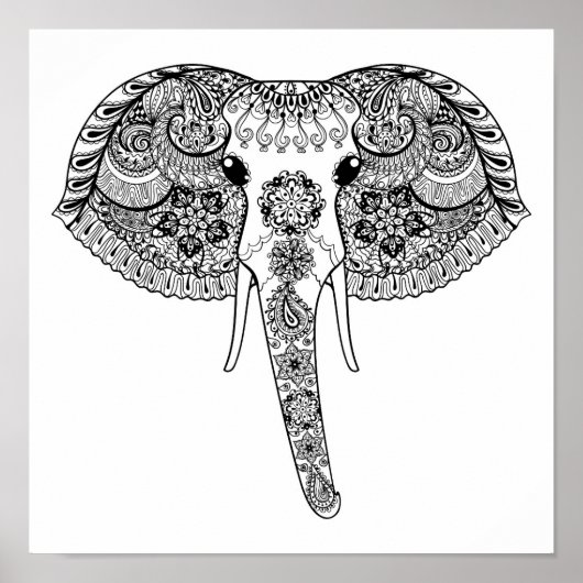 Zentangle Geïnspireerd Indische olifant Poster (Voorkant)