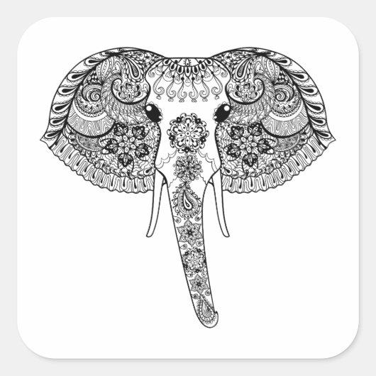 Zentangle Geïnspireerd Indische olifant Vierkante Sticker (Voorkant)