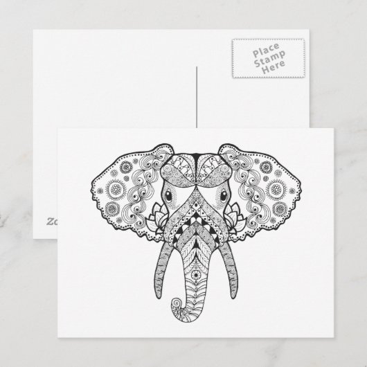 Zentangle geïnspireerd olifant briefkaart (Voorkant / Achterkant)