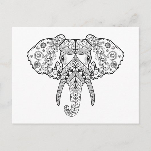 Zentangle geïnspireerd olifant briefkaart (Voorkant)