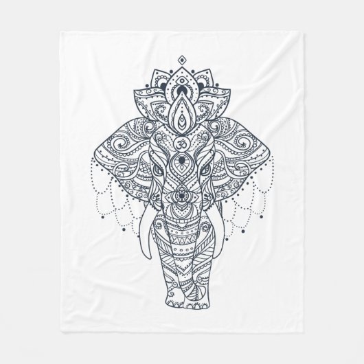 Zentangle geïnspireerd olifant fleece deken (Voorkant)