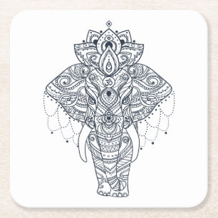 Zentangle geïnspireerd olifant kartonnen onderzetters