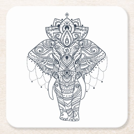 Zentangle geïnspireerd olifant kartonnen onderzetters (Voorkant)