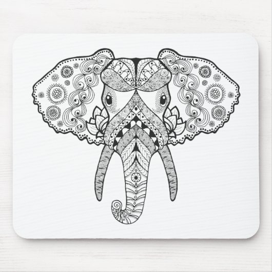 Zentangle geïnspireerd olifant muismat (Voorkant)
